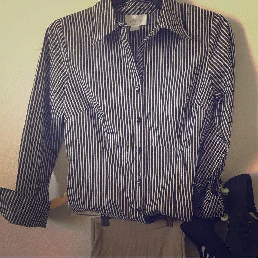 Loft Black & White Stripe blouse (NWOT) never worn